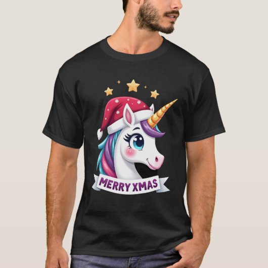 T-shirt à manches longues Licorne de Noël (Devant)