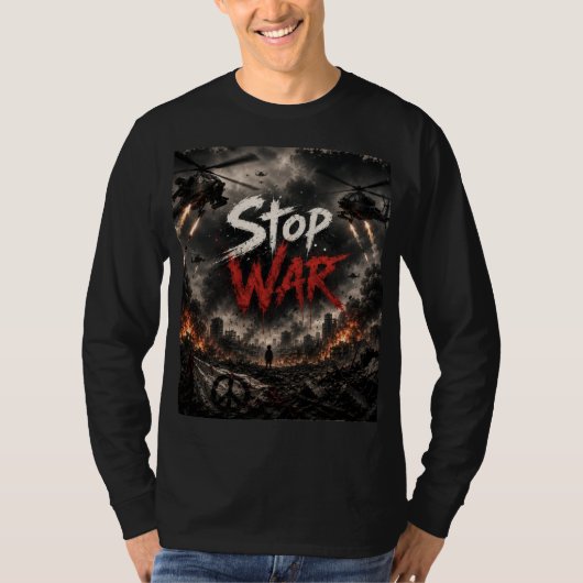 t-shirt à manches longues stop design guerre (Devant)