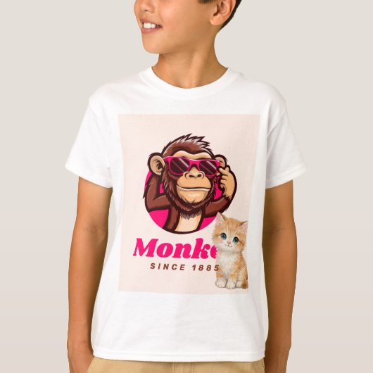 T-shirt à motif chat et singe  (Devant)