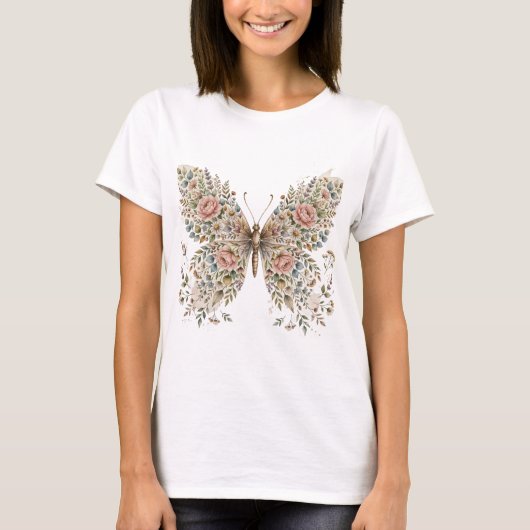 T-shirt à motif papillon fleur (Devant)
