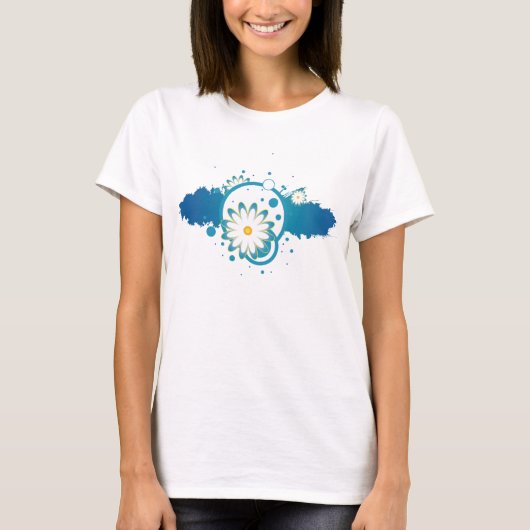 T-shirt à peinture à fleurs bleues (Devant)