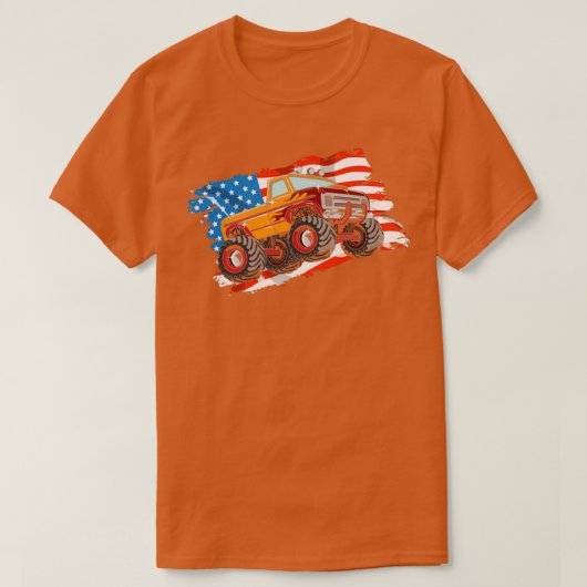 T-shirt A pickup Truck Monster Bigfoot with american flag (Design devant)