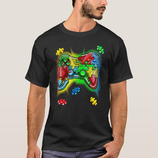 T-shirt à pièce de puzzle de manette de jeu vidéo (Devant)