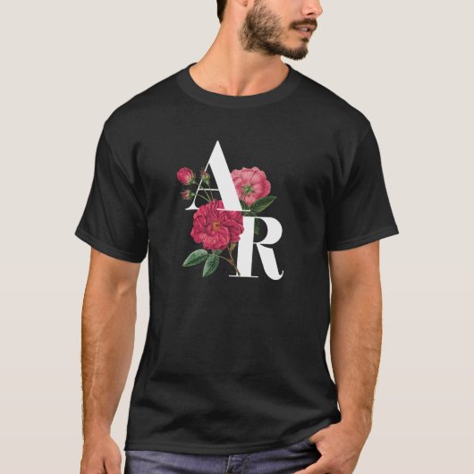 T-shirt A R Nom Lettre initiale Typographie florale T-shir (Devant)