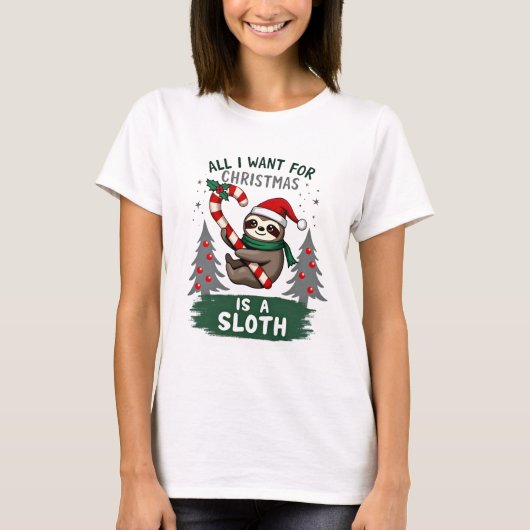 T-shirt A Sloth For Christmas. Cute, Christmas Sloth With (Devant)