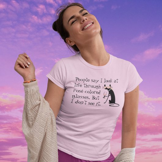 T-shirt A Travers Les Lunettes Rosées, Chat À Pun De Vin