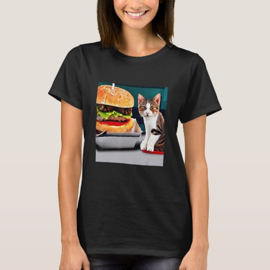 T-shirt A Two Paw Feast Adorable Kitten Cat Kitty Burger D (Devant)