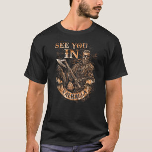 T-shirt À Valhalla Viking Lothbrok Skull Ax Vegv