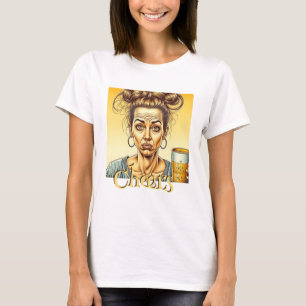 T-shirt À votre santé Dame drôle tenant une bière pressi