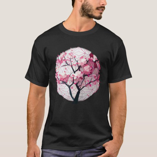 T-shirt A Work of with a Cherry Blossom Sphere Geometric (Devant)