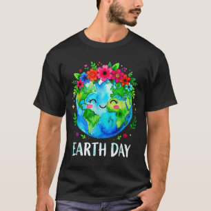 T-shirt Aardedag Gelukkig Bloemrijk Planeet Red de