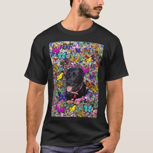 T-shirt Abby dans les papillons - chien noir de (Devant)