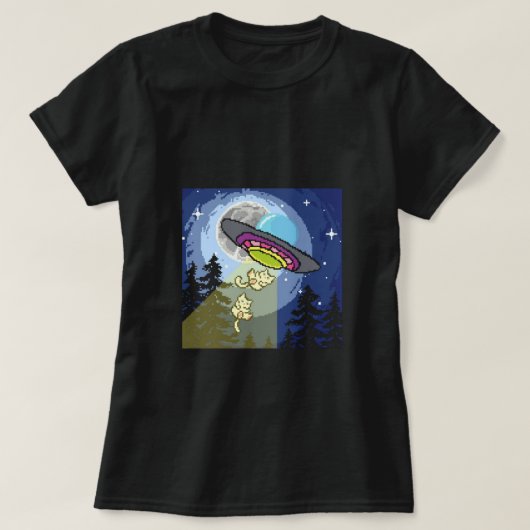 T-Shirt Abduction de Chat Rétro UFO | Art Pixel Dr (Design devant)