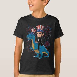 T-shirt Abe Lincoln à cheval sur un dinosaure drôle 4 juil