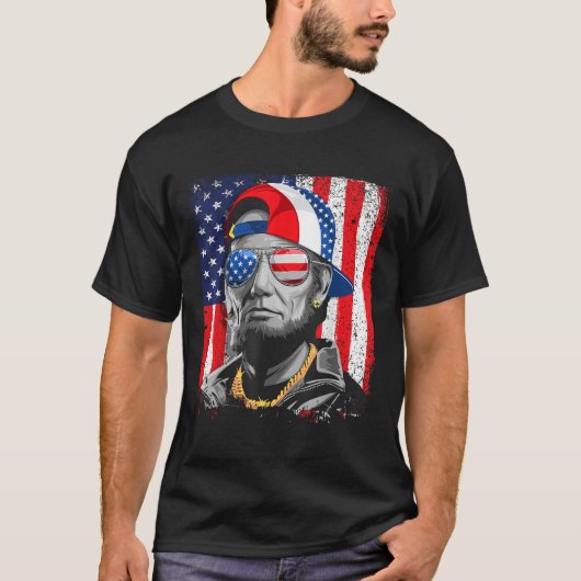 T-shirt Abe Lincoln Beard Lunettes de soleil Drapeau Améri (Devant)