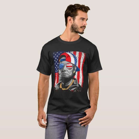 T-shirt Abe Lincoln Beard Lunettes de soleil Drapeau Améri (Devant entier)
