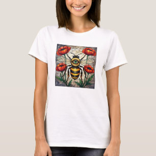 T-shirt Abeille à verre coloré fleur de pavot vibrante œil