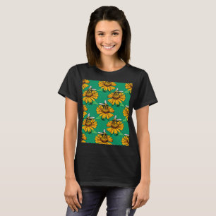 T-shirt Abeille sur motif de fleur de tournesol vert