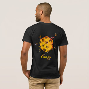 T-shirt Abeilles de miel avec dessin d'hexagone jaune oran