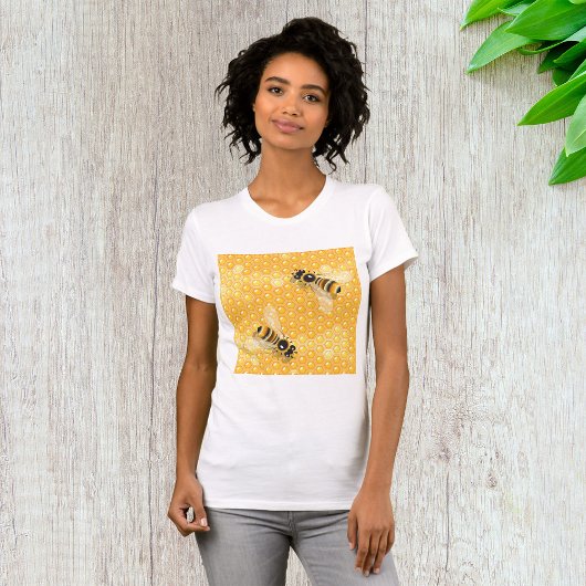 T-shirt Abeilles de miel sur un Motif de nid d'abeille