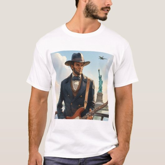T-shirt Abraham Lincoln Jouer à basse électrique Stat Libe (Devant)