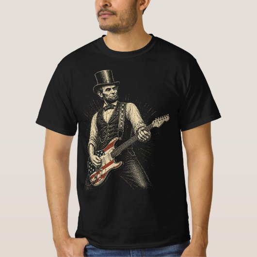 T-shirt Abraham Lincoln Rock Guitar American Flag (Devant)