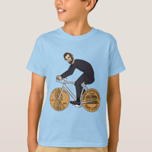 T-shirt Abraham Lincoln sur un vélo avec le penny roule l
