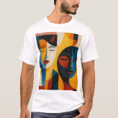 T-shirt Abstract Faces Art Print, Dual Portrait, Abstract (Devant)