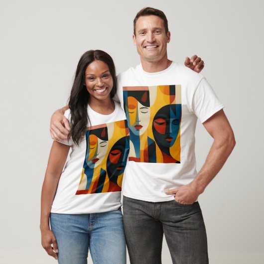 T-shirt Abstract Faces Art Print, Dual Portrait, Abstract (Unisexe)