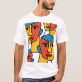 T-shirt Abstract Faces Print, Vibrant Geometric Art (Devant)