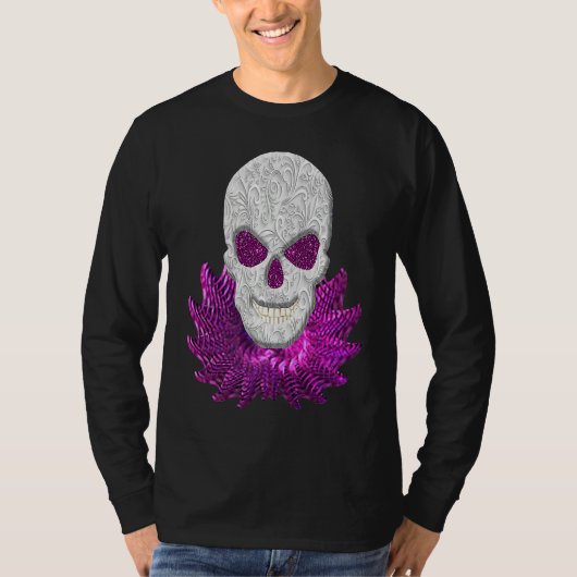 T-shirt Abstract Fantasy Lacy Skull Goth Pink Eyes (Devant)