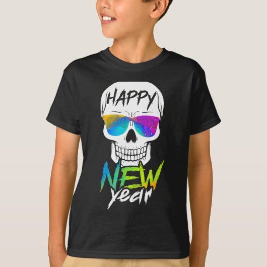 T-shirt Abstract Happy New Skull Year (Devant)