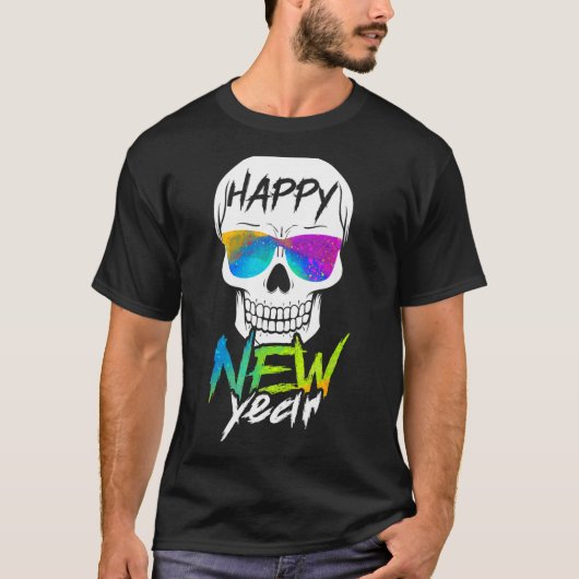 T-shirt Abstract Happy New Skull Year  (Devant)