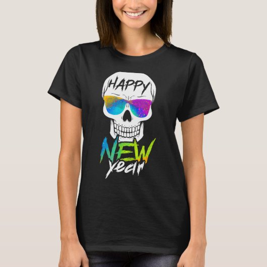 T-shirt Abstract Happy New Skull Year  (Devant)