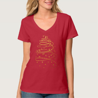 T-shirt Abstrait Arbre de Noël en or brillant