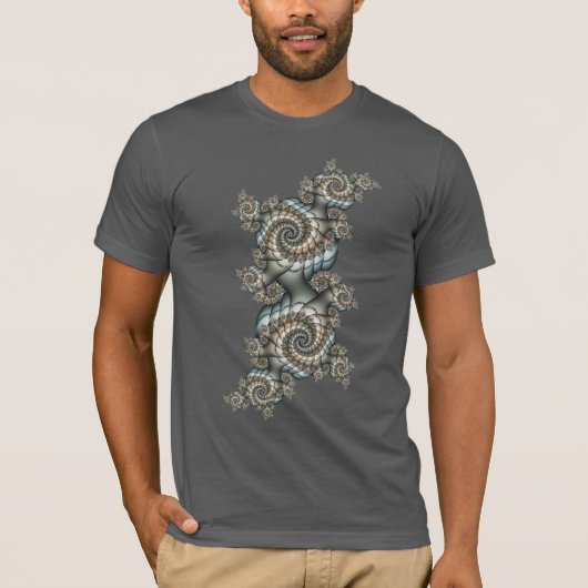 T-shirt Abstrait Beige clair Bleu Fractal Art Spirales (Devant)