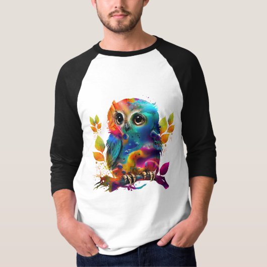 T-Shirt abstrait coloré de Hibou (Devant)