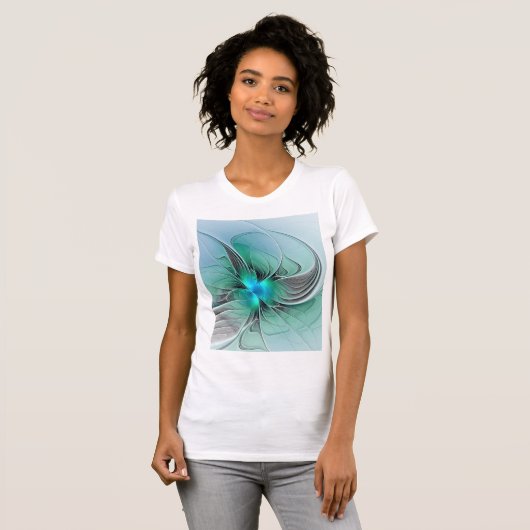 T-shirt Abstrait De Bleu, Art Fractal Moderne (Devant entier)