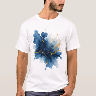 T-shirt Abstrait éclaboussure d'encre bleue or