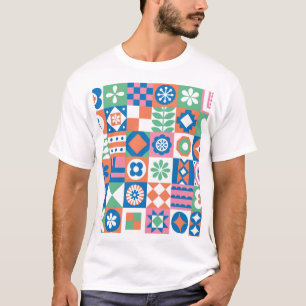 T-shirt Abstrait Floral Scandinavian Folk Motif
