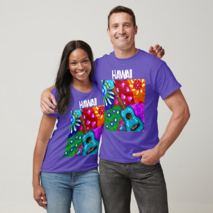 T-shirt Abstrait Funky Ukulele Floral Tropical Turquoise P