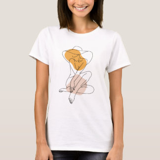 T-shirt Abstrait minimaliste art corporel féminin Floral F