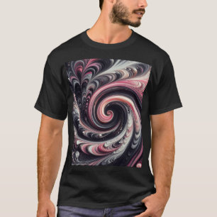 T-shirt Abstrait Moderne Tourbillonnant Rose, Noir et Blan