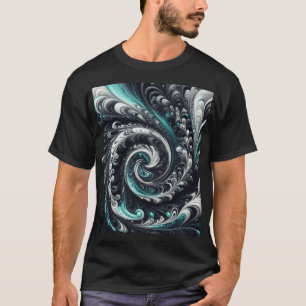 T-shirt Abstrait Moderne Tourbillonnant Vert, Argent et No