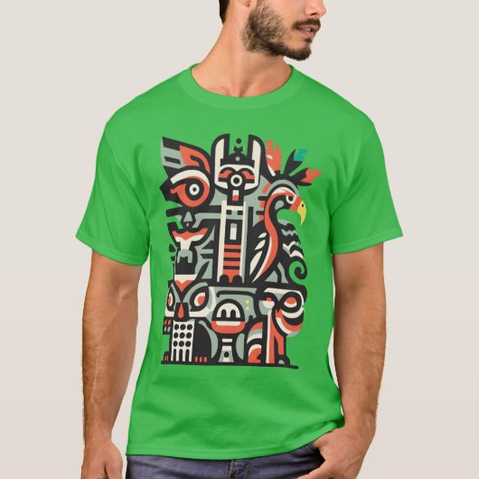 T-shirt abstrait oiseau tiki style ami (Devant)