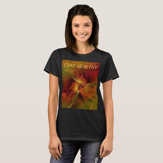 T-shirt Abstrait Rouge Orange Brown Vert Fractal Art Flowe (Devant entier)