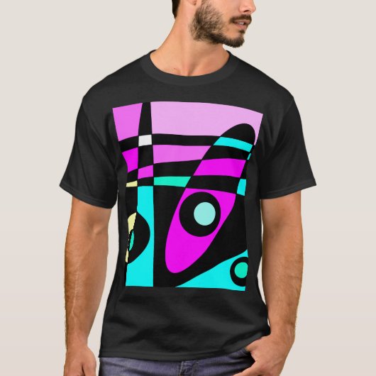 T-shirt Abstrait Surf Turquoise Hot rose jaune noir (Devant)