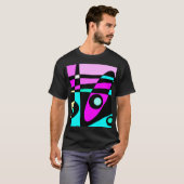 T-shirt Abstrait Surf Turquoise Hot rose jaune noir (Devant entier)