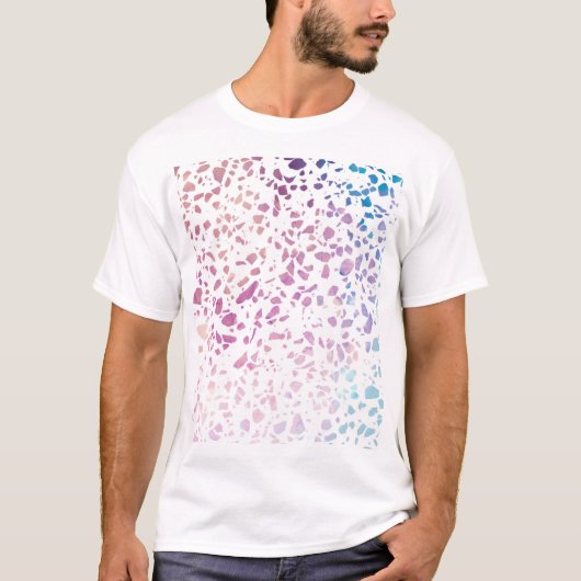 T-shirt Abstrait Terrazzo Mosaic rose et Motif bleu (Devant)