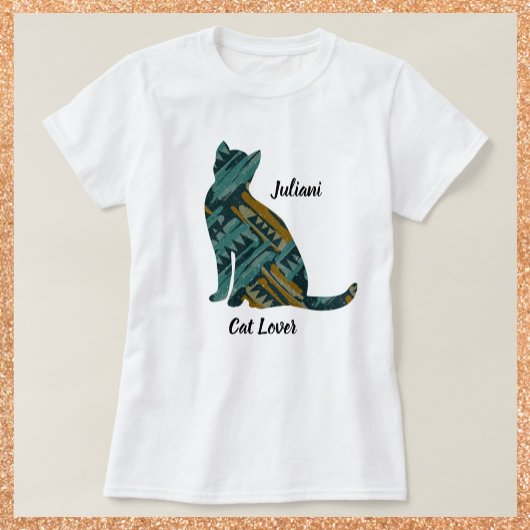 T-shirt Abstrait Turquoise et Amoureux des chats or